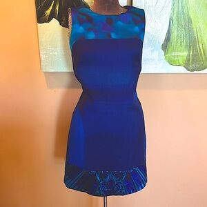 As is  Elie Tahari Cobalt blue & teal/turquoise Dress shift sheath designer S